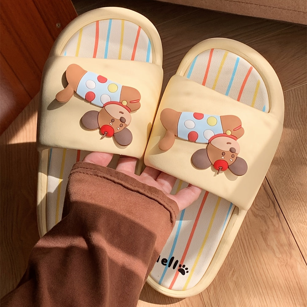 Colorful Polka Dot Puppy Design Slippers for Couples - Indoor\u002FOutdoor Summer Stripe Sandals, EVA Material, Hand Washable