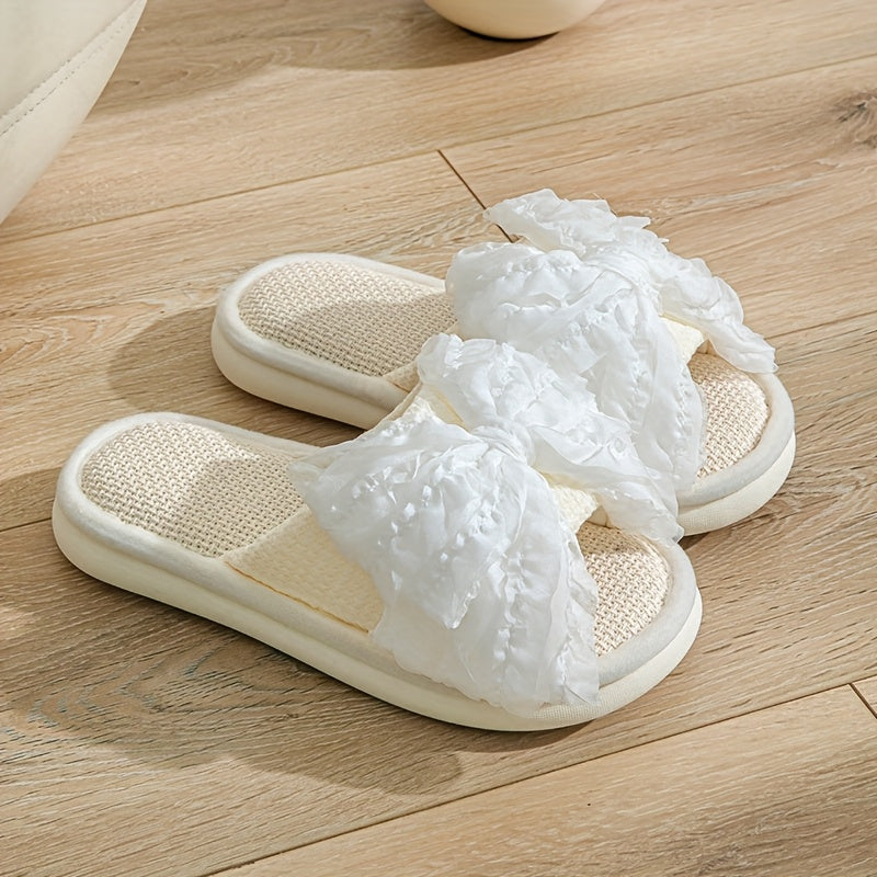 Linen Slip-On Slippers Comfortable Linen Women's Slip-On Slippers | Non-Slip Thick Sole, Bow Detail