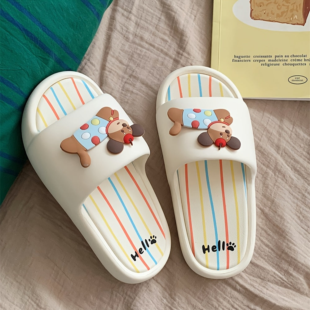 Colorful Polka Dot Puppy Design Slippers for Couples - Indoor\u002FOutdoor Summer Stripe Sandals, EVA Material, Hand Washable