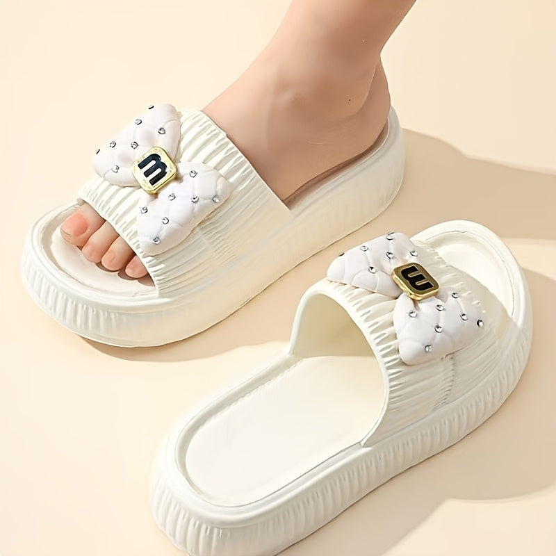 Summer Slippers Japanese & Korean Style Women's Apricot Bow EVA Slippers | Thick Sole