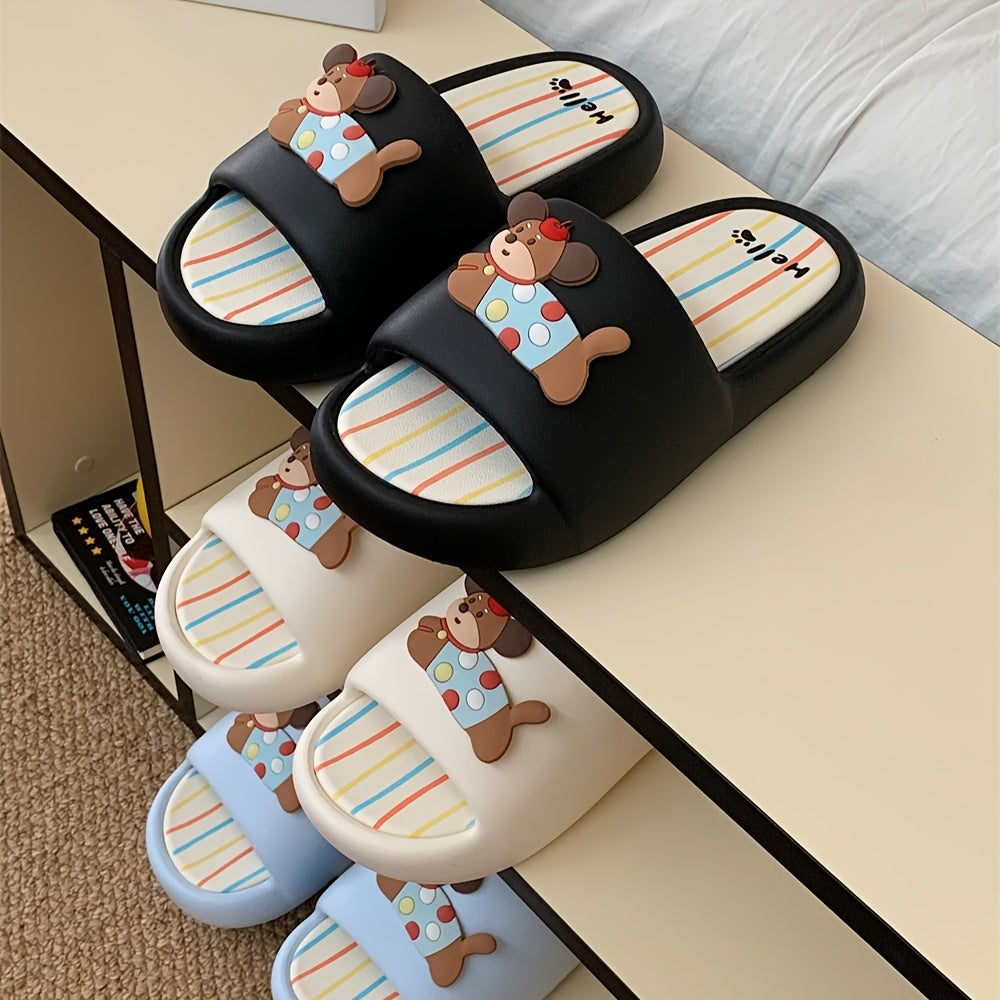 Colorful Polka Dot Puppy Design Slippers for Couples - Indoor\u002FOutdoor Summer Stripe Sandals, EVA Material, Hand Washable