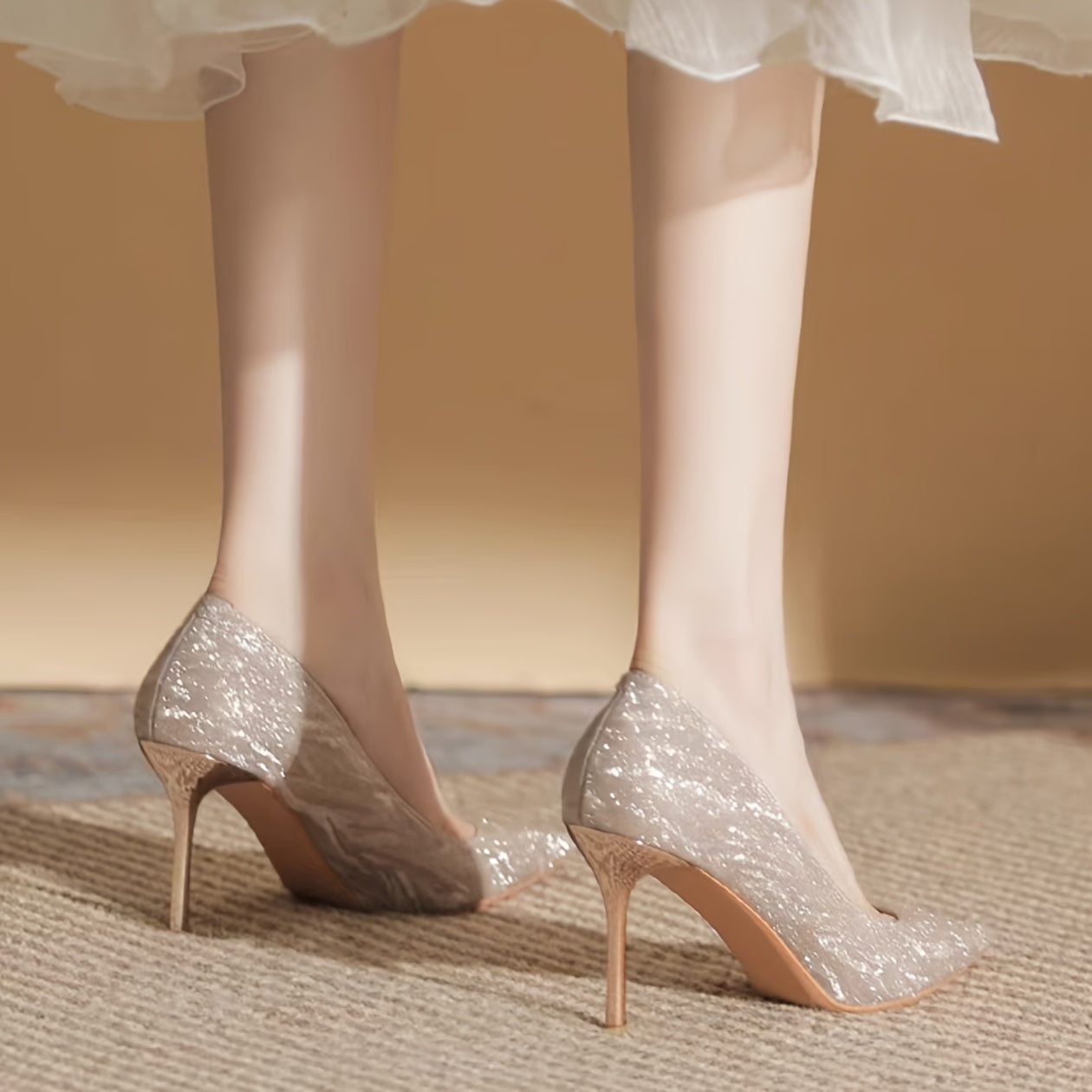 French Niche Luxury Bridal Shoes Champagne Golden Pointed Heel High Heels for Wedding Brides