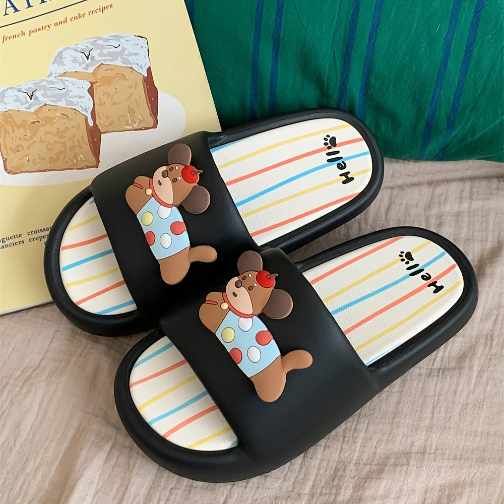 Colorful Polka Dot Puppy Design Slippers for Couples - Indoor\u002FOutdoor Summer Stripe Sandals, EVA Material, Hand Washable