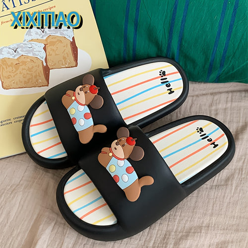 Colorful Polka Dot Puppy Design Slippers for Couples - Indoor\u002FOutdoor Summer Stripe Sandals, EVA Material, Hand Washable
