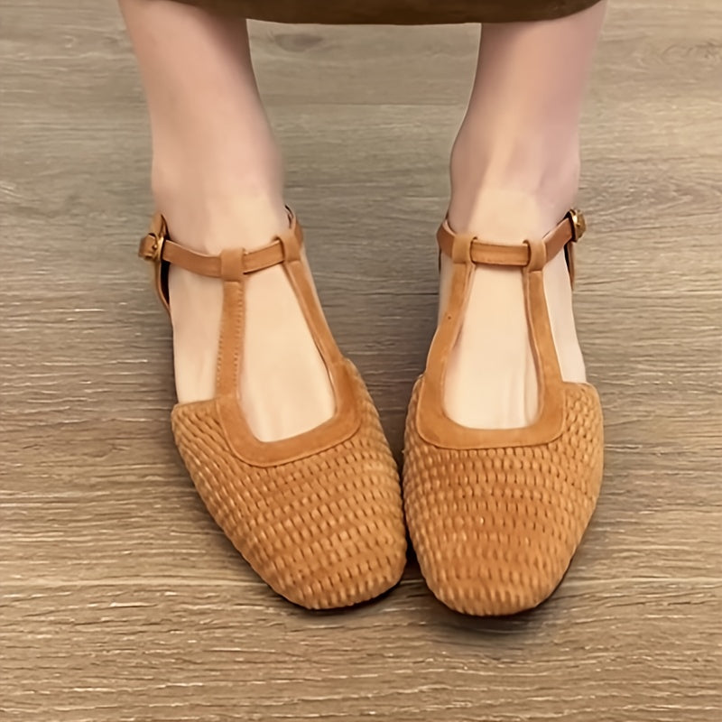 UECLE MA Women'S 2025 New Arrival Roman Sandals - Stylish Brown Faux Cover Ballet Flats with Bow Detail, Round Toe & Buckle Closure, Flat Heel for Summer Casual Wear, Ladies Shoes And Sandals, Summer Footwear, Elegant Shoe Design, Durable Rubber Sole