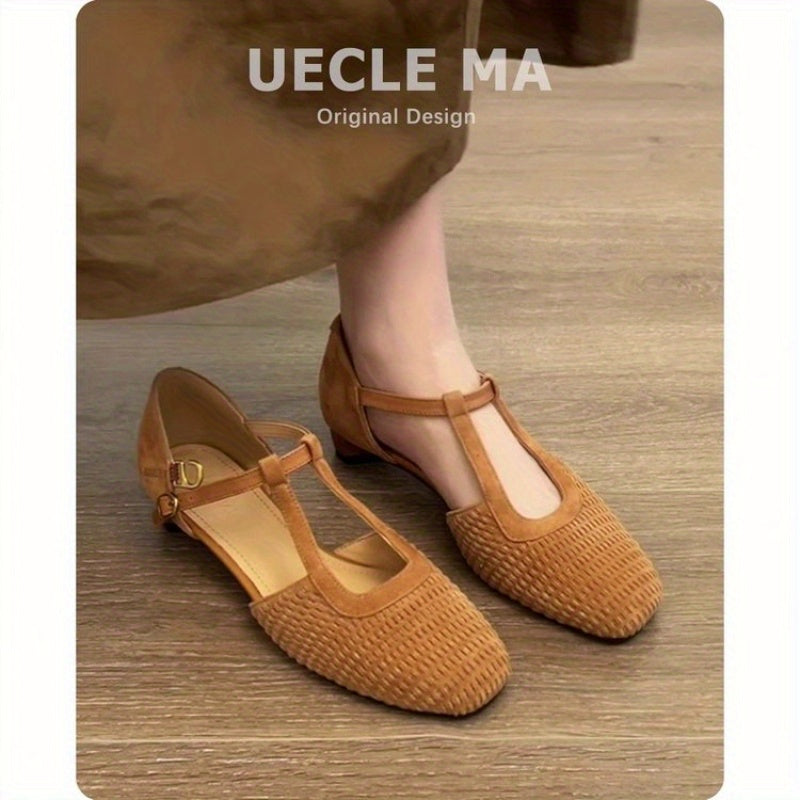 UECLE MA Women'S 2025 New Arrival Roman Sandals - Stylish Brown Faux Cover Ballet Flats with Bow Detail, Round Toe & Buckle Closure, Flat Heel for Summer Casual Wear, Ladies Shoes And Sandals, Summer Footwear, Elegant Shoe Design, Durable Rubber Sole