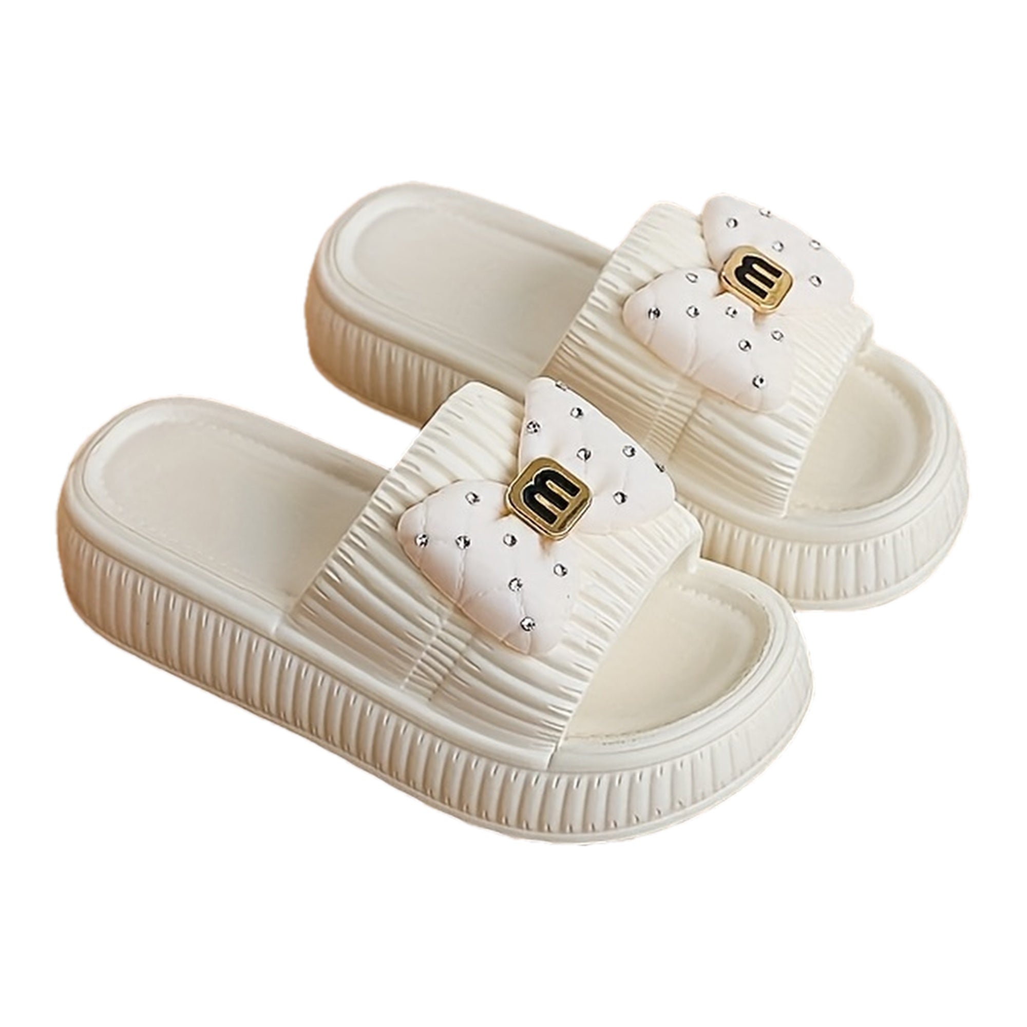 Summer Slippers Japanese & Korean Style Women's Apricot Bow EVA Slippers | Thick Sole