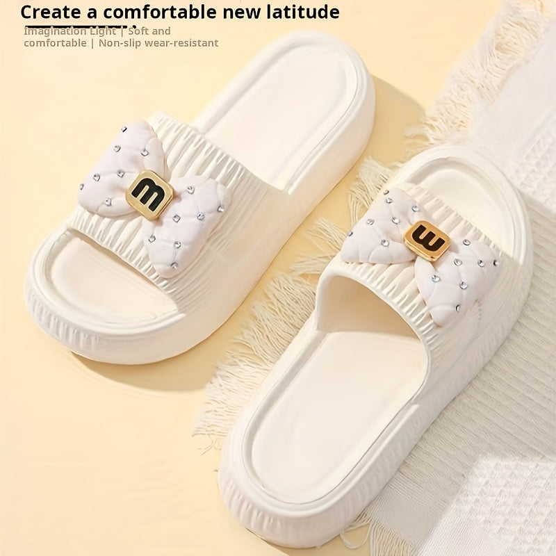 Summer Slippers Japanese & Korean Style Women's Apricot Bow EVA Slippers | Thick Sole