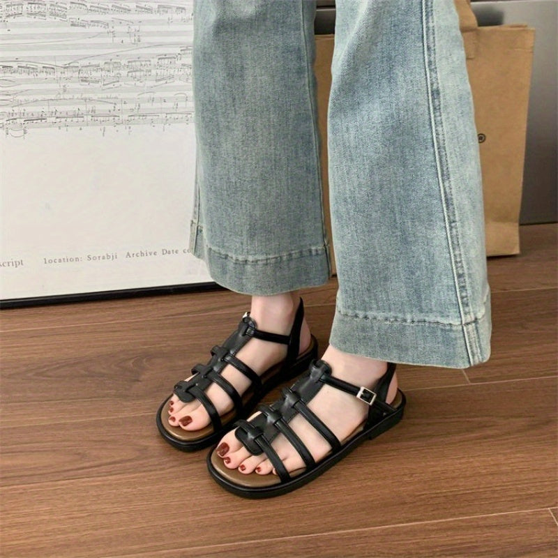 Elegant French Flat Sandals for Women - Summer Collection, Open Toe, Buckle Closure, Rubber Sole, Microfiber Upper & Insole, Ideal for Beach & Casual Outfits, Chic White Roman Style Sandals, Summer Footwear | Frenchinspired Design | Rubber Sole Sandal