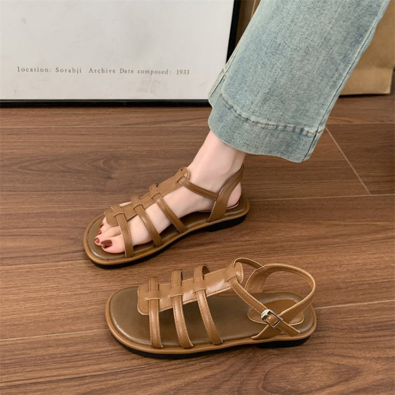 Elegant French Flat Sandals for Women - Summer Collection, Open Toe, Buckle Closure, Rubber Sole, Microfiber Upper & Insole, Ideal for Beach & Casual Outfits, Chic White Roman Style Sandals, Summer Footwear | Frenchinspired Design | Rubber Sole Sandal