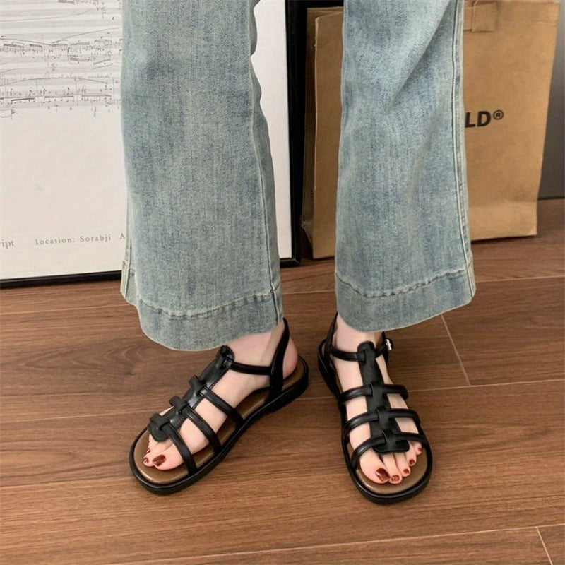 Elegant French Flat Sandals for Women - Summer Collection, Open Toe, Buckle Closure, Rubber Sole, Microfiber Upper & Insole, Ideal for Beach & Casual Outfits, Chic White Roman Style Sandals, Summer Footwear | Frenchinspired Design | Rubber Sole Sandal