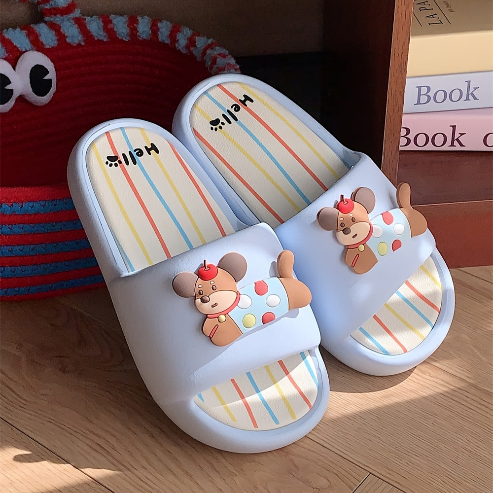 Colorful Polka Dot Puppy Design Slippers for Couples - Indoor\u002FOutdoor Summer Stripe Sandals, EVA Material, Hand Washable