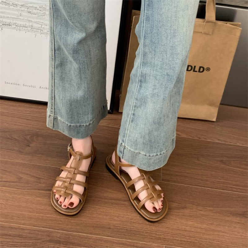 Elegant French Flat Sandals for Women - Summer Collection, Open Toe, Buckle Closure, Rubber Sole, Microfiber Upper & Insole, Ideal for Beach & Casual Outfits, Chic White Roman Style Sandals, Summer Footwear | Frenchinspired Design | Rubber Sole Sandal