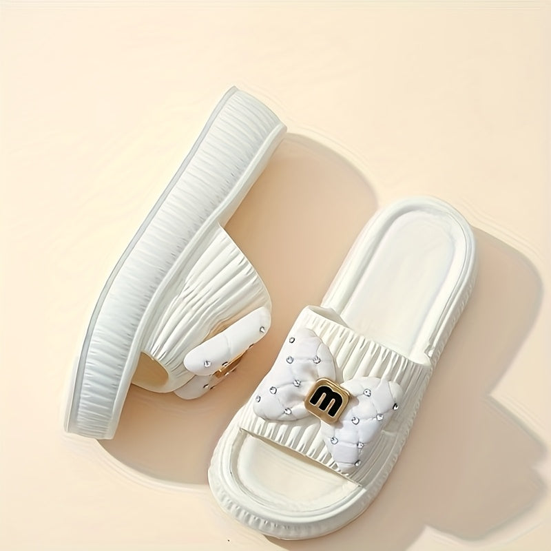 Summer Slippers Japanese & Korean Style Women's Apricot Bow EVA Slippers | Thick Sole