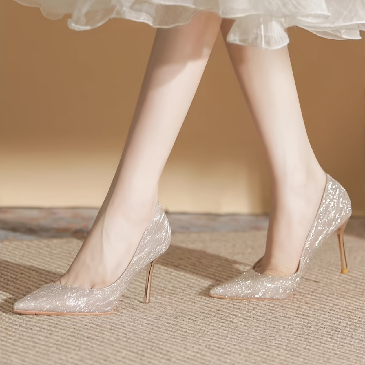 French Niche Luxury Bridal Shoes Champagne Golden Pointed Heel High Heels for Wedding Brides